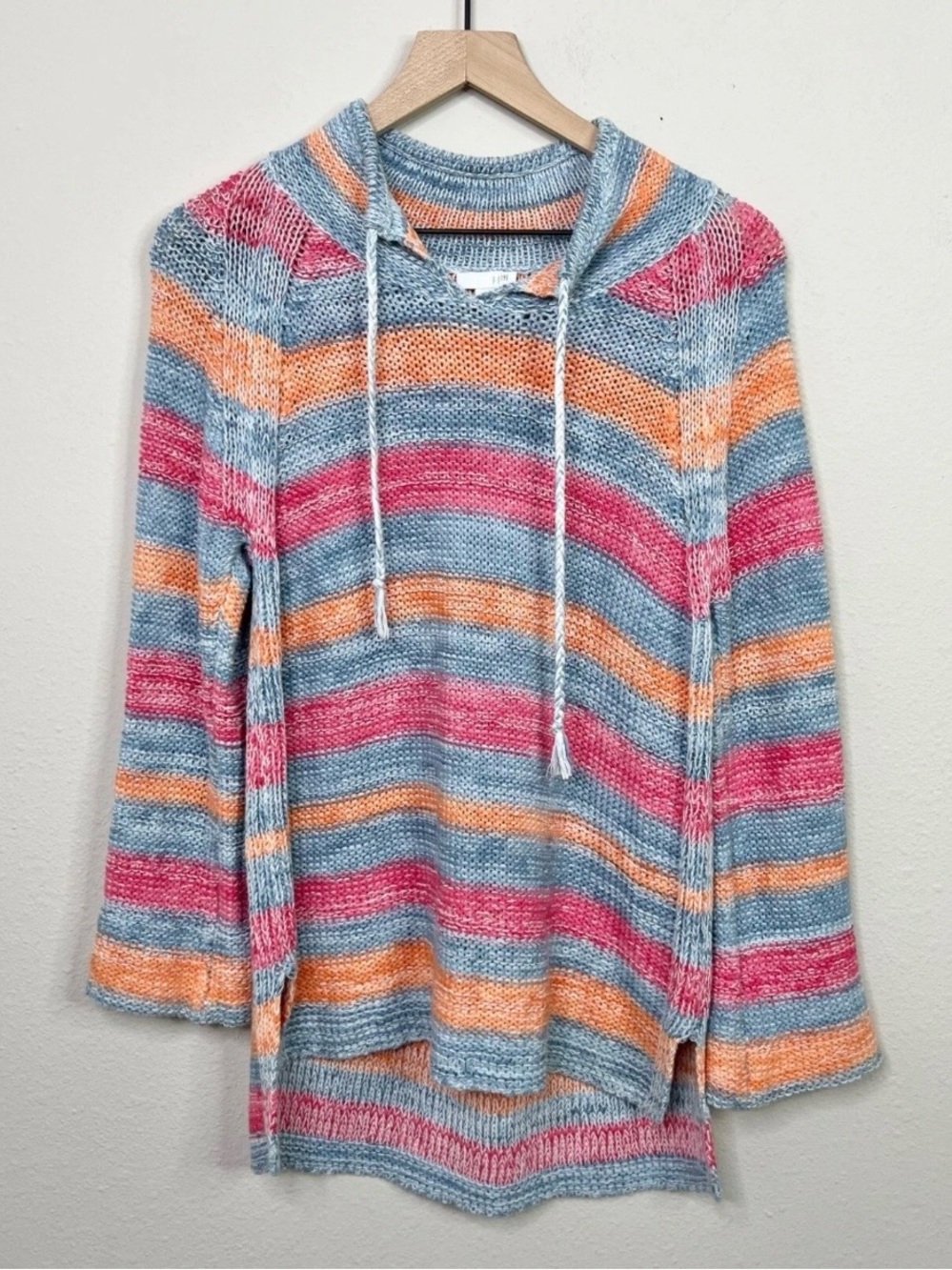 J. Jill Knit Sweater Multicolor Striped Beach Mock Neck Sz XS Drawstring Linen